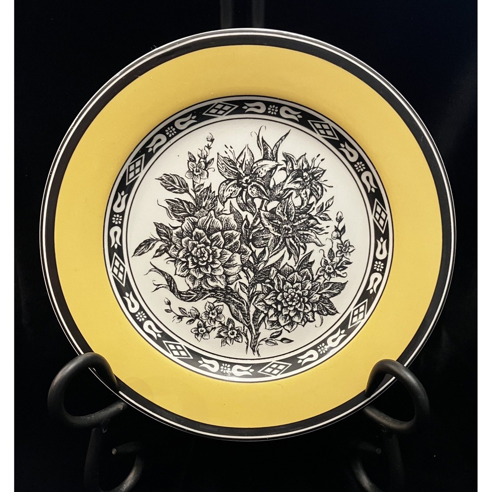Tabletops Sheffield Yellow Black Porcelain Botanical Floral Replacement Plate